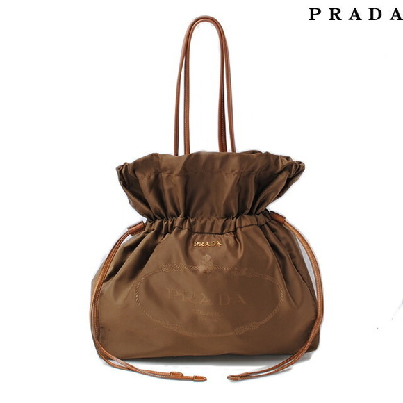 Prada Handbags - Prada nylon jacquard tote shoulder bag drawstring brown